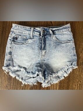 KanCan Light Blue Washed Frayed Hem Denim Shorts